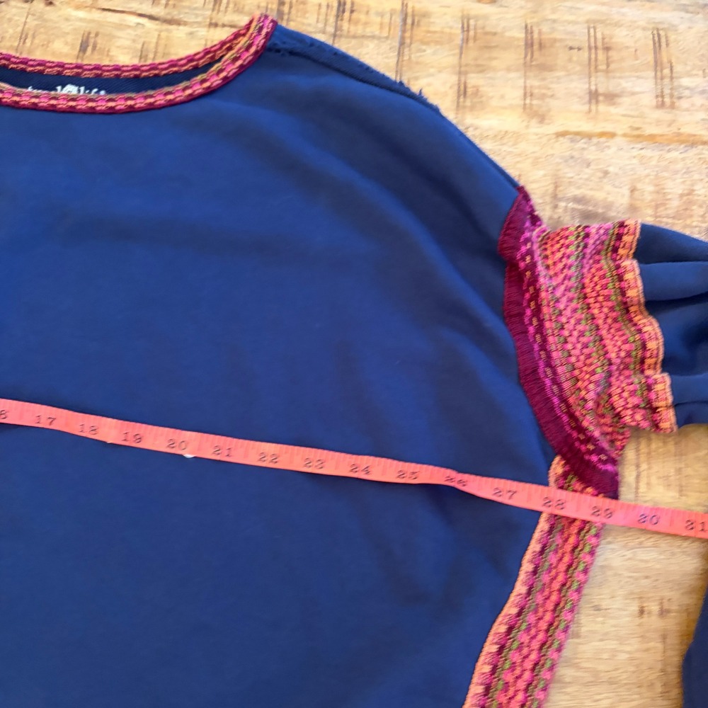 Natural Life Knit Trim Sweatshirt L/XL Boho Raw Edge Oversized Casual Navy Red - Picture 10 of 11